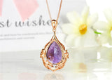 14K Rose Amethyst Crystal Pendant Necklace for Women Girls