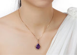 14K Rose Amethyst Crystal Pendant Necklace for Women Girls