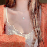 14K Real Bear Short Necklace with CZ Pearls for Women