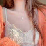 14K Real Bear Short Necklace with CZ Pearls for Women