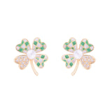 14K Real Electroplating Leaf Zircon Earrings for Women