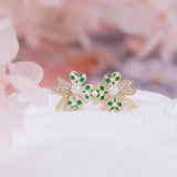 14K Real Electroplating Leaf Zircon Earrings for Women