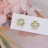 14K Real Electroplating Leaf Zircon Earrings for Women