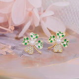 14K Real Electroplating Leaf Zircon Earrings for Women
