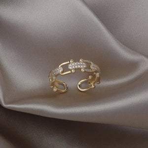 14K Real Electroplating Korea Jewelry Letter U Open Zircon Ring
