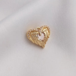 14K Copper Zircon Heart Wing Charms Pendants DIY Jewelry Making Findings
