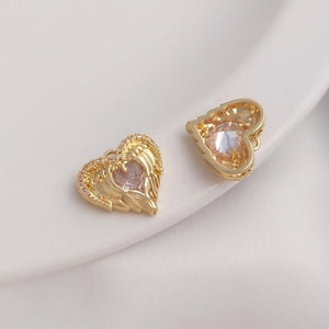14K Copper Zircon Heart Wing Charms Pendants DIY Jewelry Making Findings