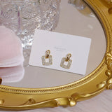 14K Plated Square Crystal Stud Earrings for Woman