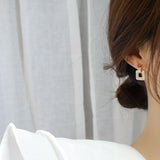 14K Plated Square Crystal Stud Earrings for Woman