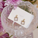 14K Plated Square Crystal Stud Earrings for Woman