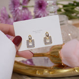 14K Plated Square Crystal Stud Earrings for Woman