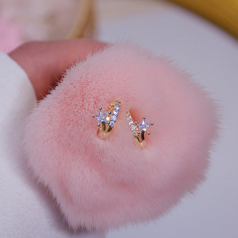 14K Plated Star Crystal Stud Earrings for Woman