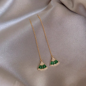 14K Green Zircon Scallop Pendant Earrings for Prom Party