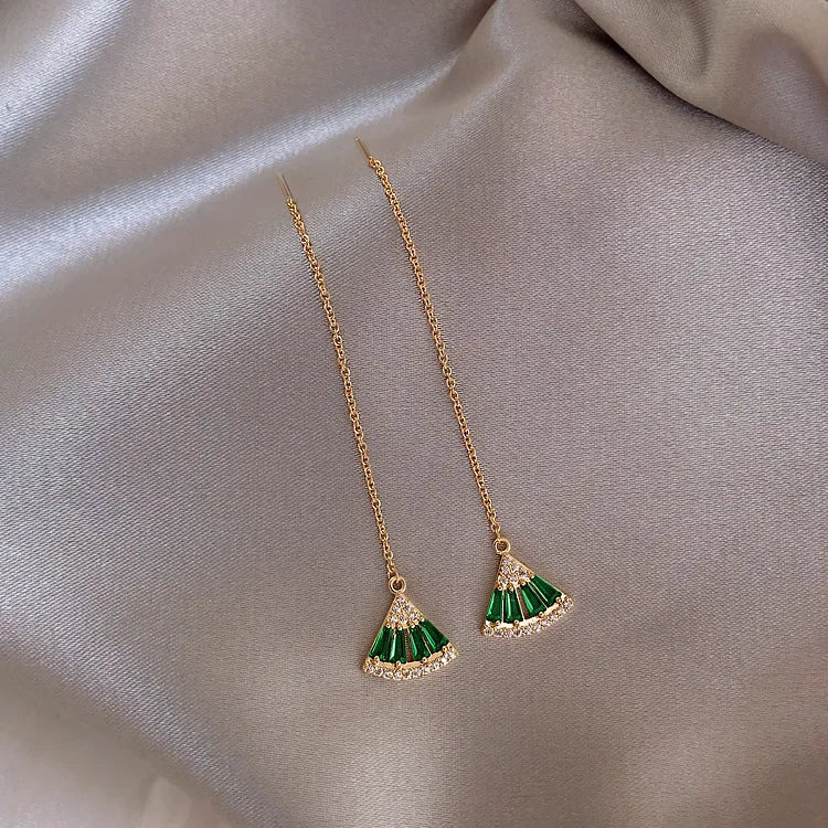 14K Green Zircon Scallop Pendant Earrings for Prom Party