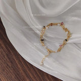 14K Plated Pearl Crushed Stone Hand-Woven Bracelet Gift