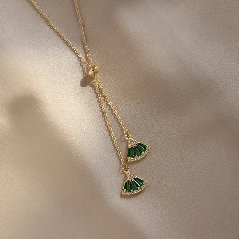 14K Plated Green Zircon Scallop Pendant Necklace for Women