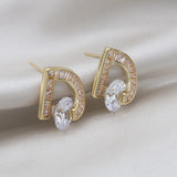 Korea Jewelry Zircon Letter D Earrings Women's Party Earrings