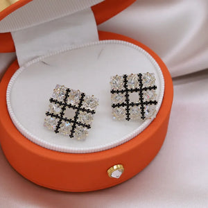 14K Real Plating Korea Zircon Square Earrings