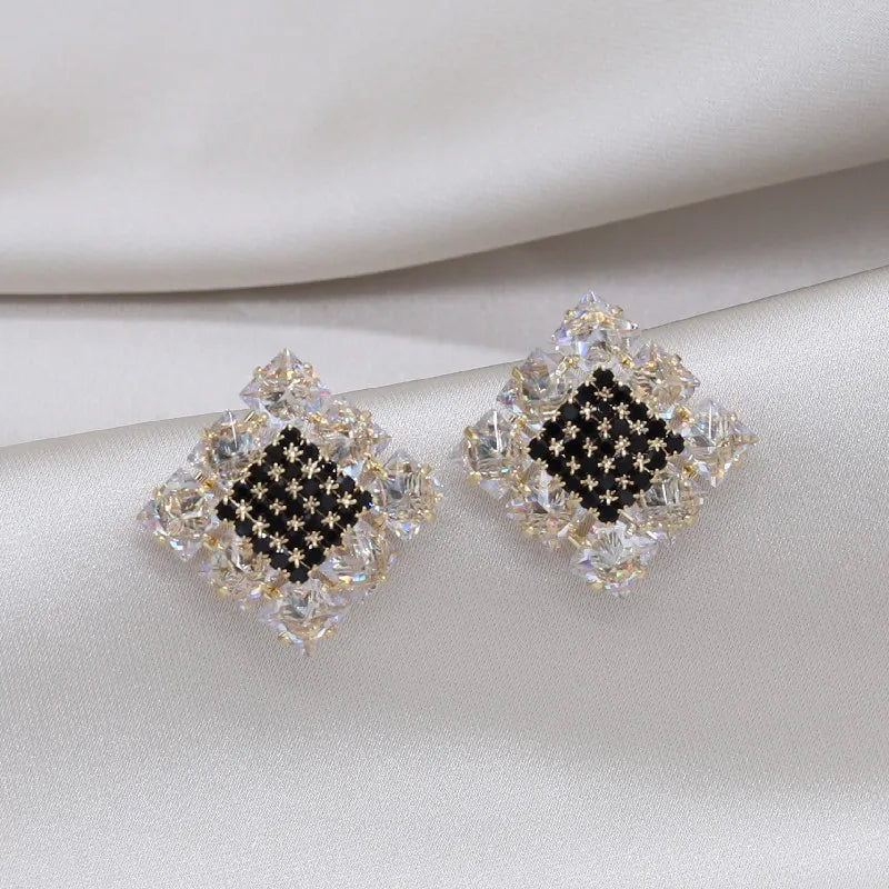 14K Real Plating Korea Zircon Square Earrings