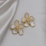 14K Real Plating Zircon Flower Earrings Sweet Women's Party Accessories