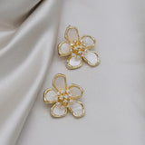 14K Real Plating Zircon Flower Earrings Sweet Women's Party Accessories