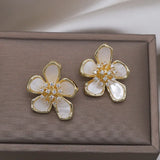 14K Real Plating Zircon Flower Earrings Sweet Women's Party Accessories