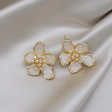 14K Real Plating Zircon Flower Earrings Sweet Women's Party Accessories
