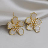 14K Real Plating Zircon Flower Earrings Sweet Women's Party Accessories