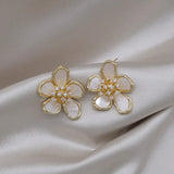 14K Real Plating Zircon Flower Earrings Sweet Women's Party Accessories