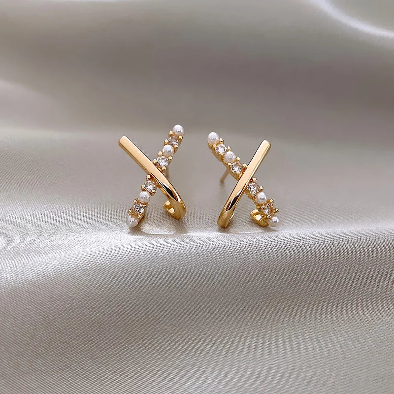 14K Small Cross Pearl Earrings Girls Jewelry