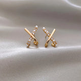 14K Small Cross Pearl Earrings Girls Jewelry