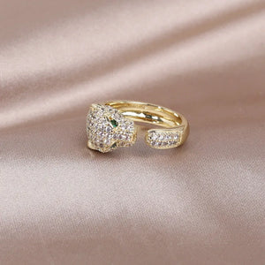 14K Real Plating Zircon Leopard Ring Women's Adjustable Earrings