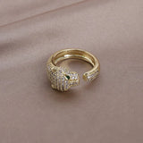 14K Real Plating Zircon Leopard Ring Women's Adjustable Earrings