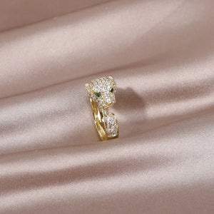 14K Real Plating Zircon Leopard Ring Women's Adjustable Earrings