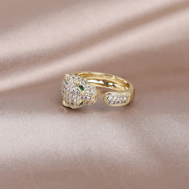 14K Real Plating Zircon Leopard Ring Women's Adjustable Earrings