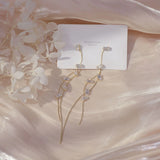 14K Zircon Stripe Tassel Earrings Bridal Wedding Jewelry Gift