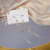 14K Zircon Stripe Tassel Earrings Bridal Wedding Jewelry Gift