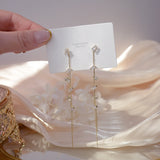 14K Zircon Stripe Tassel Earrings Bridal Wedding Jewelry Gift