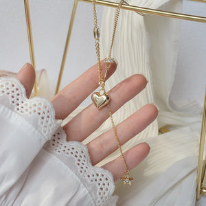 14K CZ Heart Chain Pendant Necklaces for Women Crystal Star Necklaces