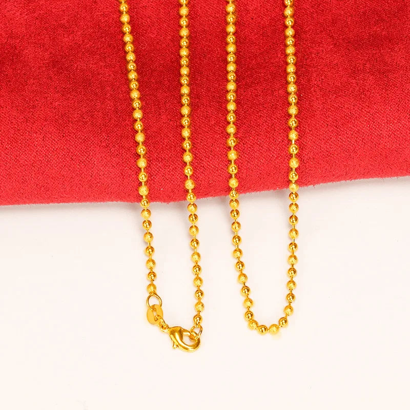 14K Yellow Beads Necklace for Men Military Fine Chains Jewelry