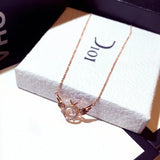 14K Rose Round Diamond Necklace Pendant Women Lady Anniversary Gift