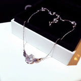 14K Rose Round Diamond Necklace Pendant Women Lady Anniversary Gift