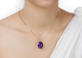 14K Rose Necklace with Amethyst Pendant, Chalcedony Gemstone Jewelry