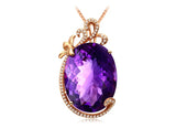14K Rose Necklace with Amethyst Pendant, Chalcedony Gemstone Jewelry
