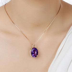 14K Rose Necklace with Amethyst Pendant, Chalcedony Gemstone Jewelry