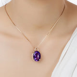 14K Rose Necklace with Amethyst Pendant, Chalcedony Gemstone Jewelry