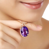 14K Rose Necklace with Amethyst Pendant, Chalcedony Gemstone Jewelry