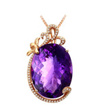 14K Rose Necklace with Amethyst Pendant, Chalcedony Gemstone Jewelry