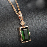 14K Rose Diamond Necklace Pendant Natural Emerald jade Necklace for Women