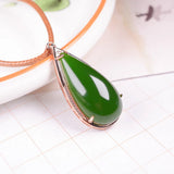 Rose Jade Water Drop Pendant Leather Necklace